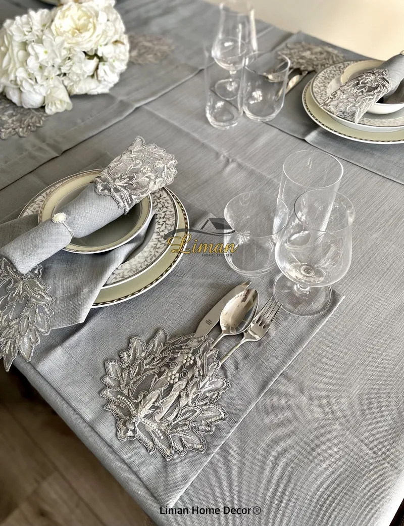 Cinar Tafelkleed Set Met Placemat Grijs 34 Dlg