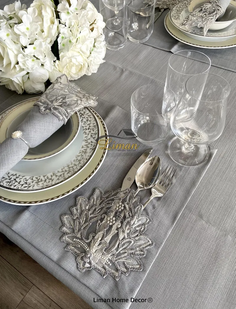 Cinar Tafelkleed Set Met Placemat Grijs 34 Dlg
