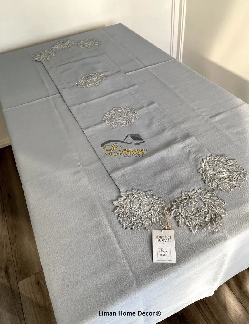 Cinar Tafelkleed Set Met Placemat Grijs 34 Dlg