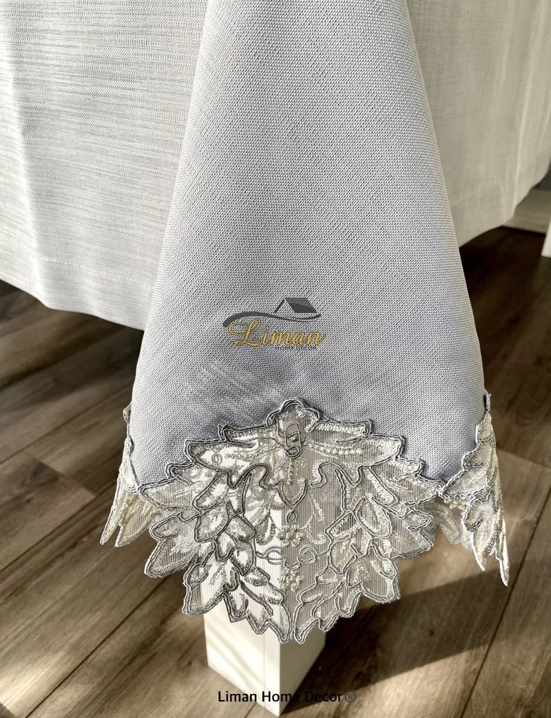 Cinar Tafelkleed Set Met Placemat Grijs 34 Dlg