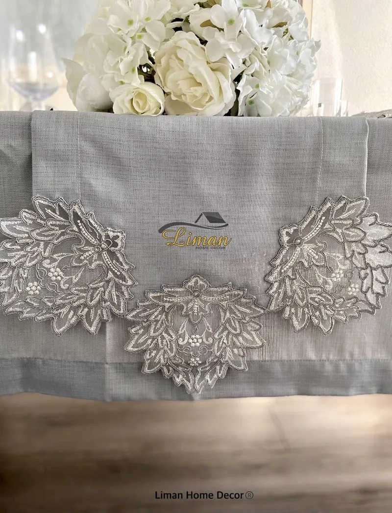 Cinar Tafelkleed Set Met Placemat Grijs 34 Dlg