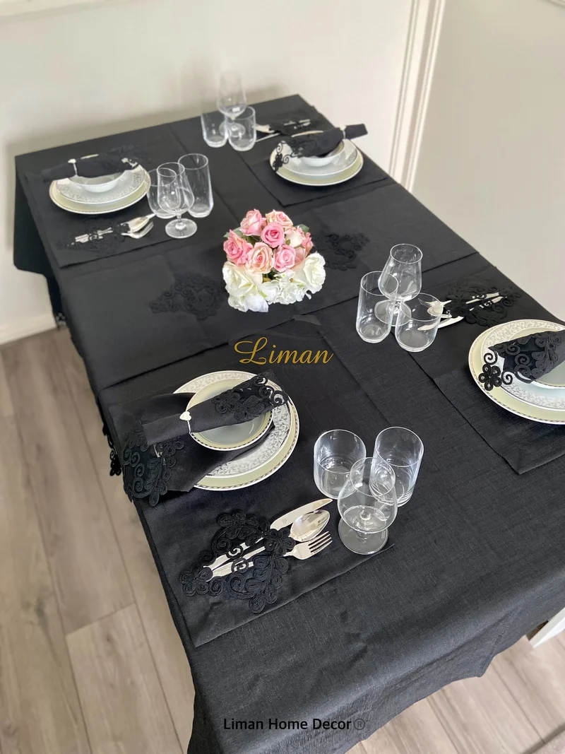 Sehzade Tafelkleed Set Met Placemat Zwart 34 Dlg