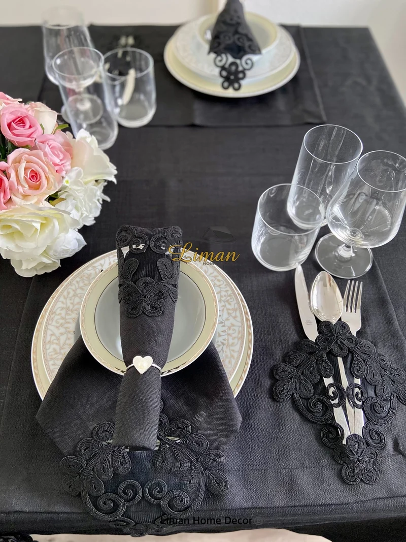 Sehzade Tafelkleed Set Met Placemat Zwart 34 Dlg