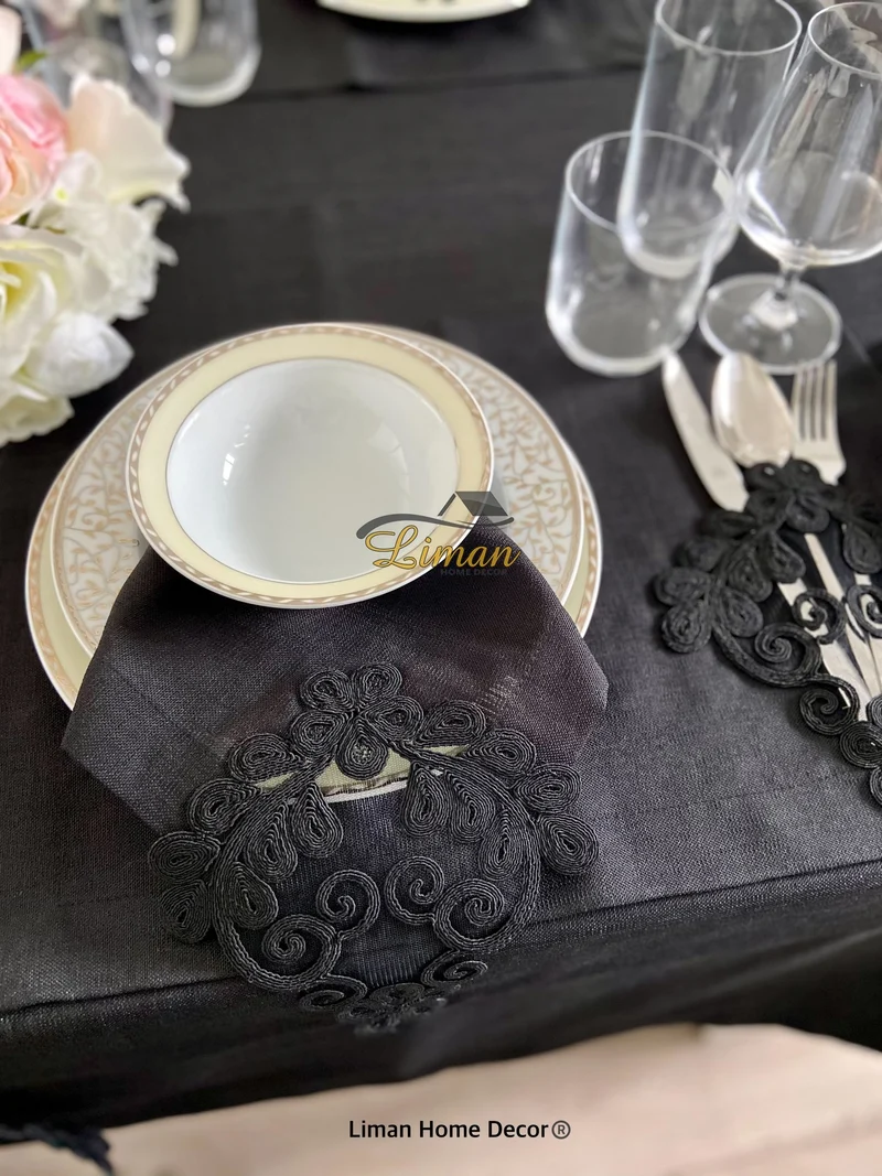 Sehzade Tafelkleed Set Met Placemat Zwart 34 Dlg