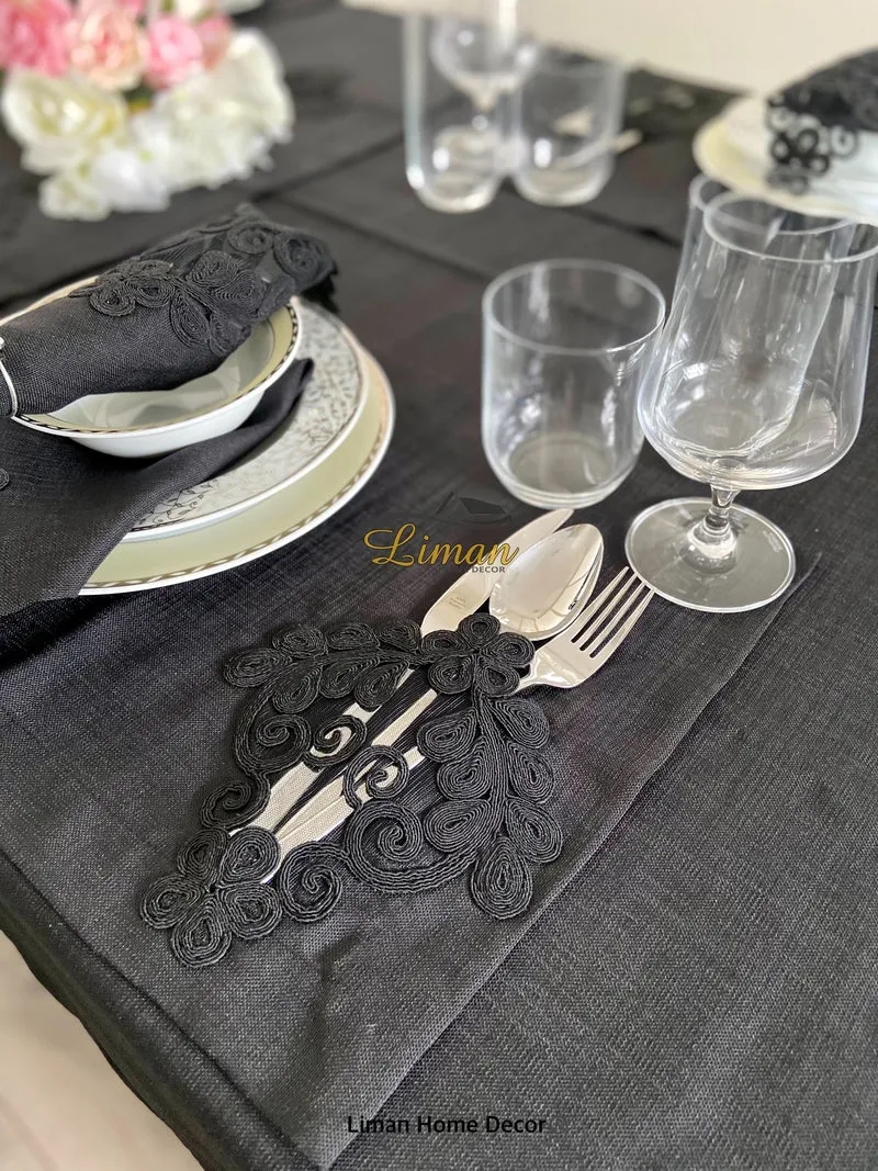 Sehzade Tafelkleed Set Met Placemat Zwart 34 Dlg
