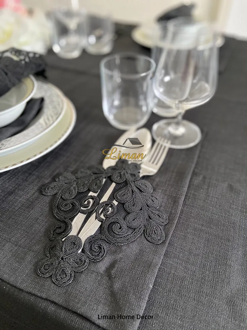 Sehzade Tafelkleed Set Met Placemat Zwart 34 Dlg