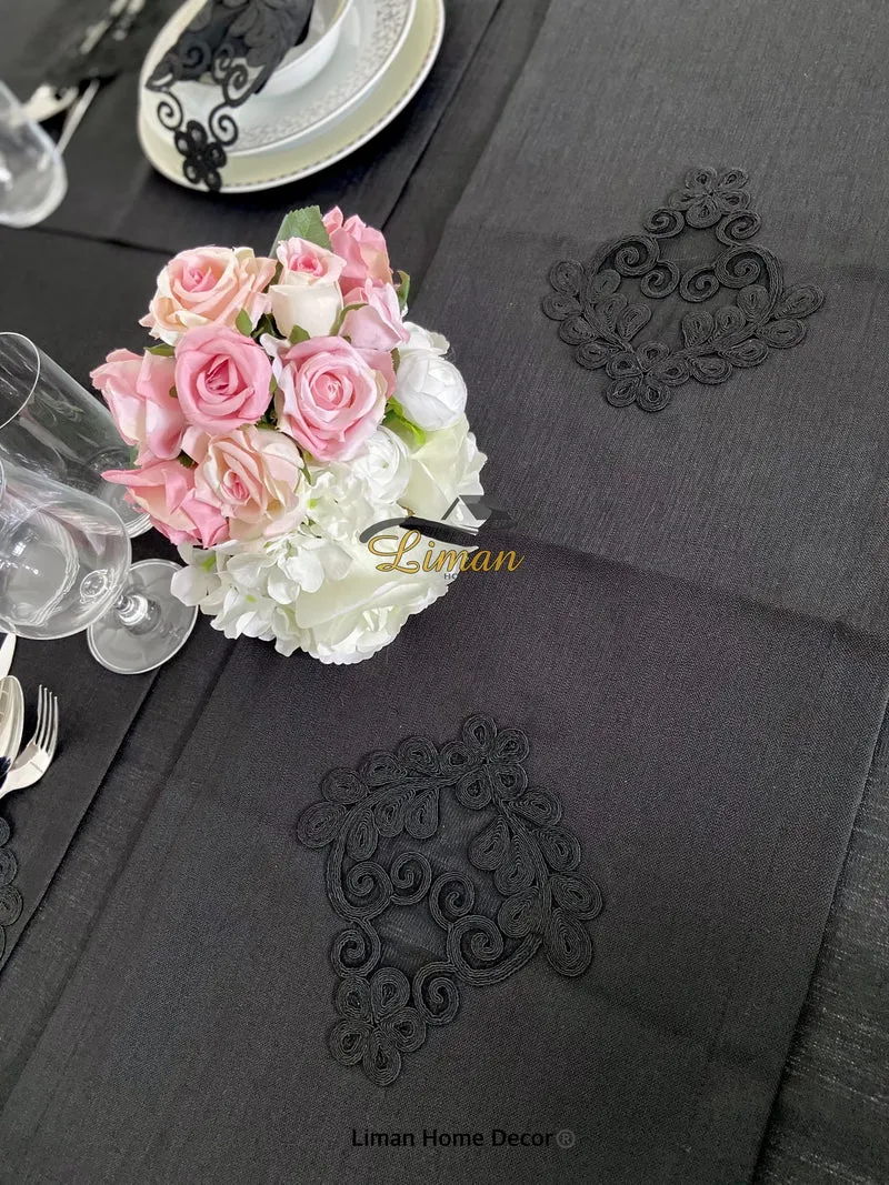 Sehzade Tafelkleed Set Met Placemat Zwart 34 Dlg