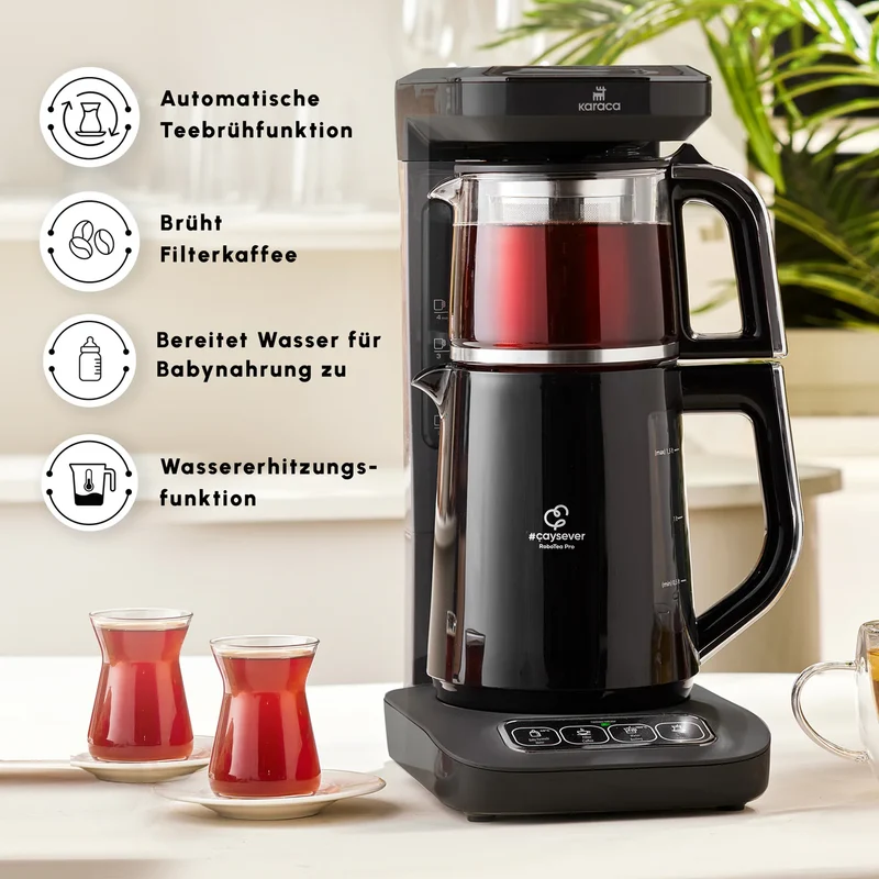 Karaca Caysever Robotea Pro 4 in 1 Elektrische Theepot / Filterkoffie Chrome - Zwart
