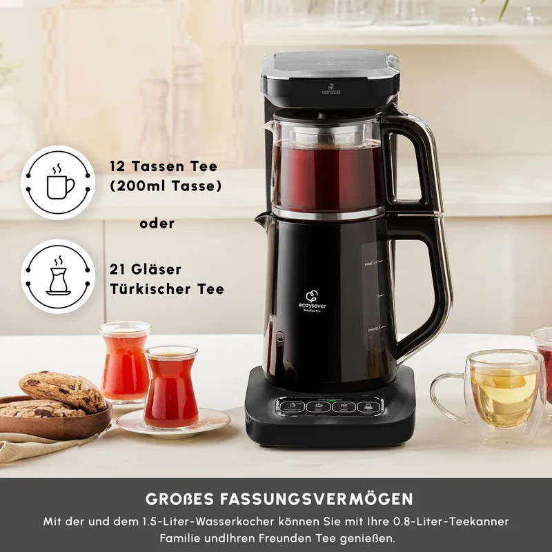 Karaca Caysever Robotea Pro 4 in 1 Elektrische Theepot / Filterkoffie Chrome - Zwart