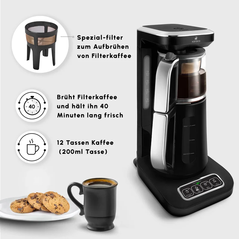 Karaca Caysever Robotea Pro 4 in 1 Elektrische Theepot / Filterkoffie Chrome - Zwart