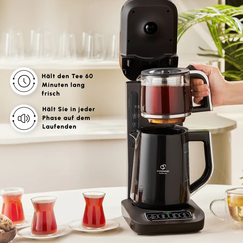 Karaca Caysever Robotea Pro 4 in 1 Elektrische Theepot / Filterkoffie Chrome - Zwart