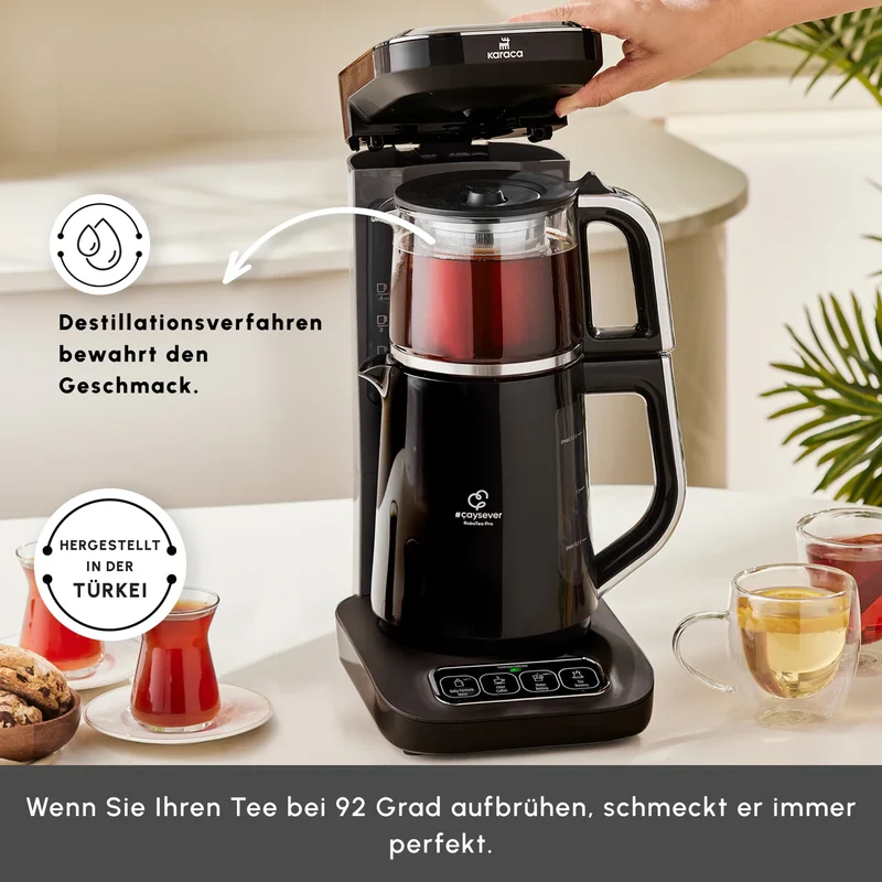 Karaca Caysever Robotea Pro 4 in 1 Elektrische Theepot / Filterkoffie Chrome - Zwart