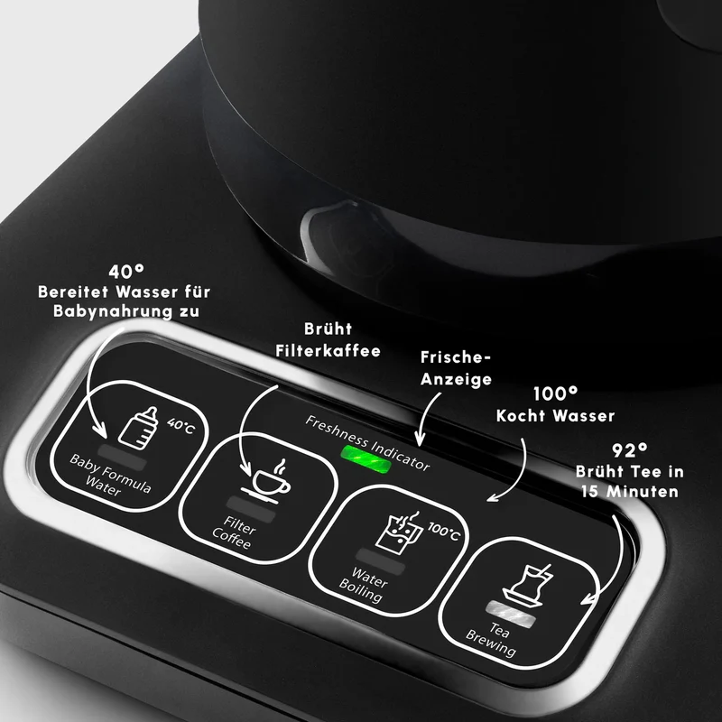 Karaca Caysever Robotea Pro 4 in 1 Elektrische Theepot / Filterkoffie Chrome - Zwart