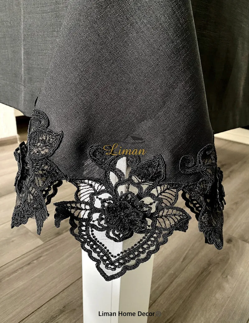 Menekse Tafelkleed Set Met Placemat Zwart 34 Dlg