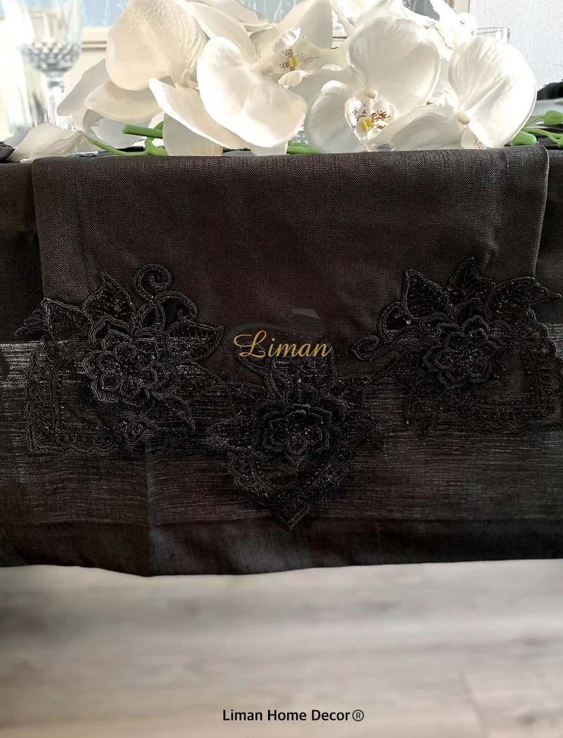 Menekse Tafelkleed Set Met Placemat Zwart 34 Dlg