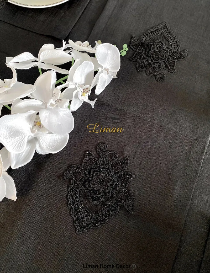 Menekse Tafelkleed Set Met Placemat Zwart 34 Dlg