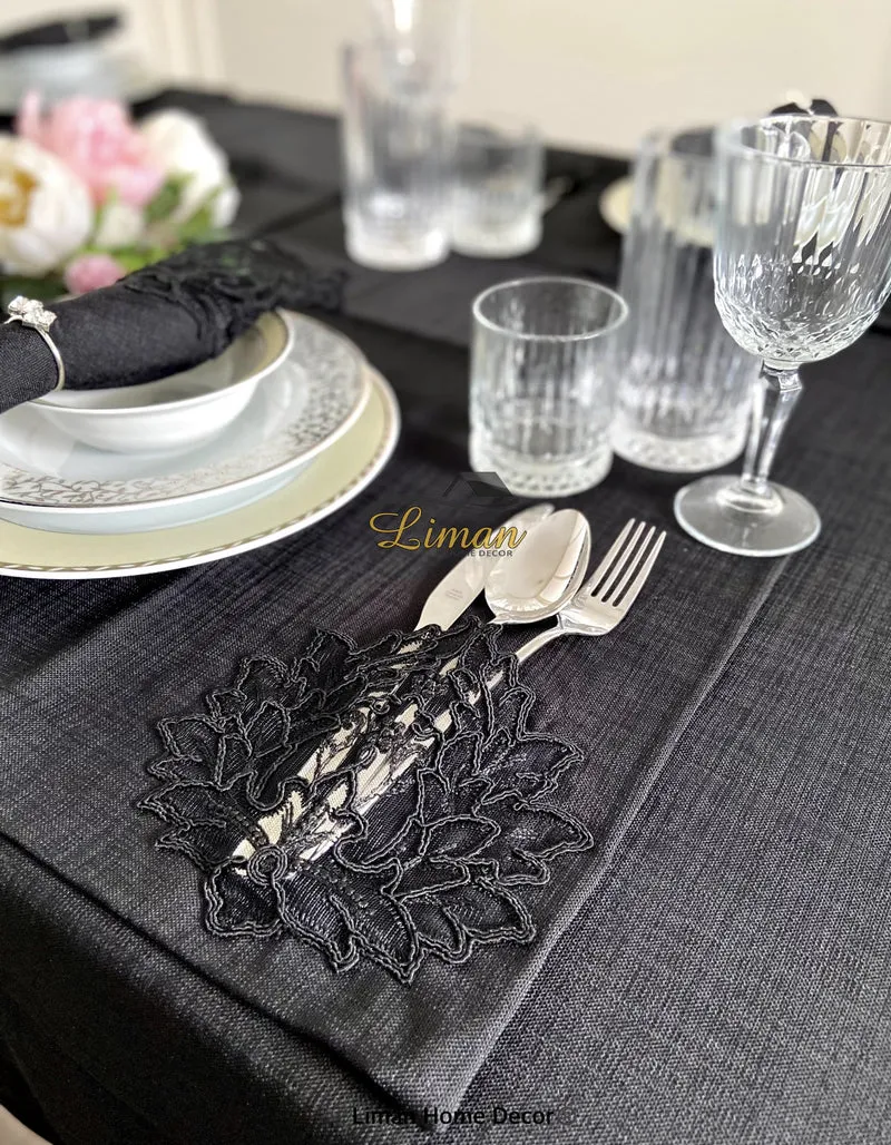 Cinar Tafelkleed Set Met Placemat Zwart 34 Delig