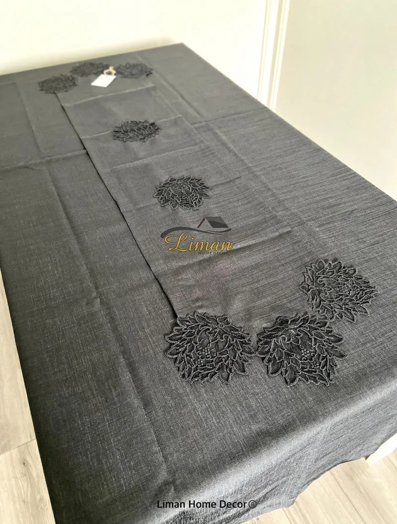 Cinar Tafelkleed Set Met Placemat Zwart 34 Delig