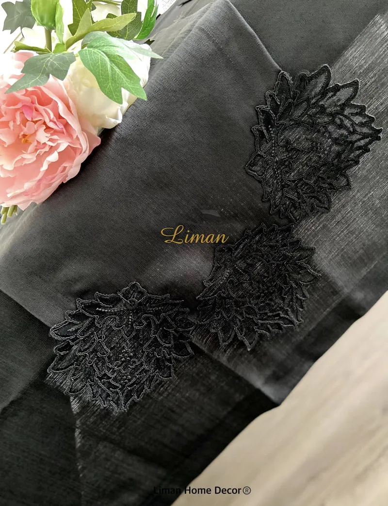 Cinar Tafelkleed Set Met Placemat Zwart 34 Delig