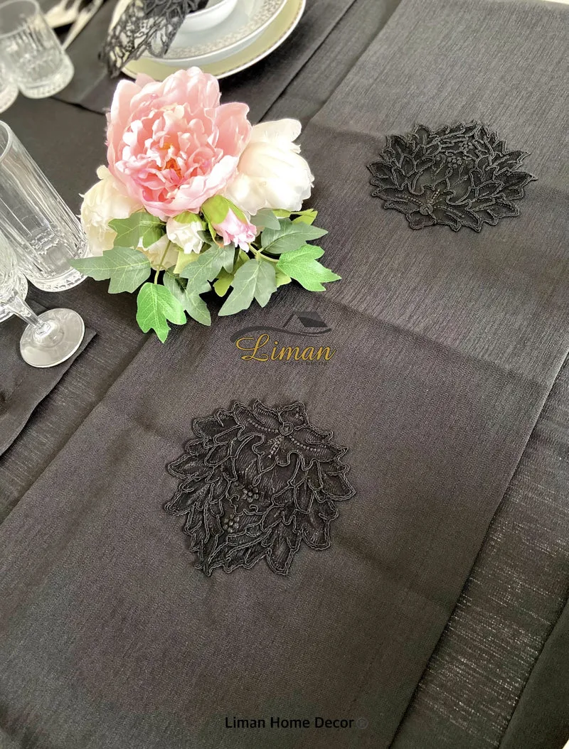 Cinar Tafelkleed Set Met Placemat Zwart 34 Delig