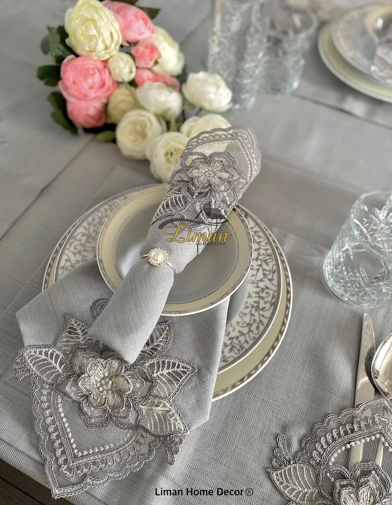 Menekse Tafelkleed Set Met Placemat Grijs 34 Dlg