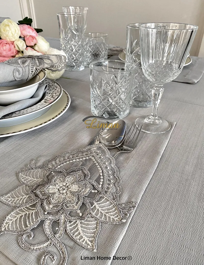 Menekse Tafelkleed Set Met Placemat Grijs 34 Dlg