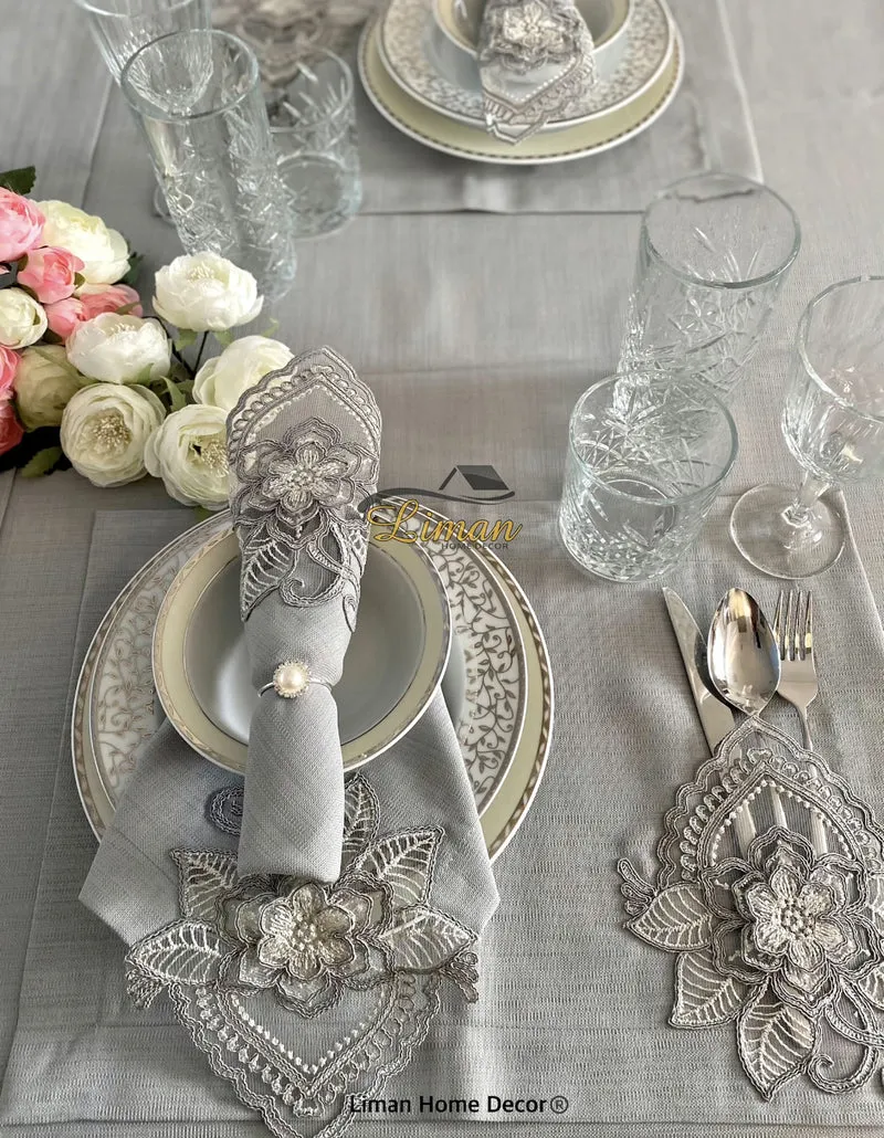 Menekse Tafelkleed Set Met Placemat Grijs 34 Dlg