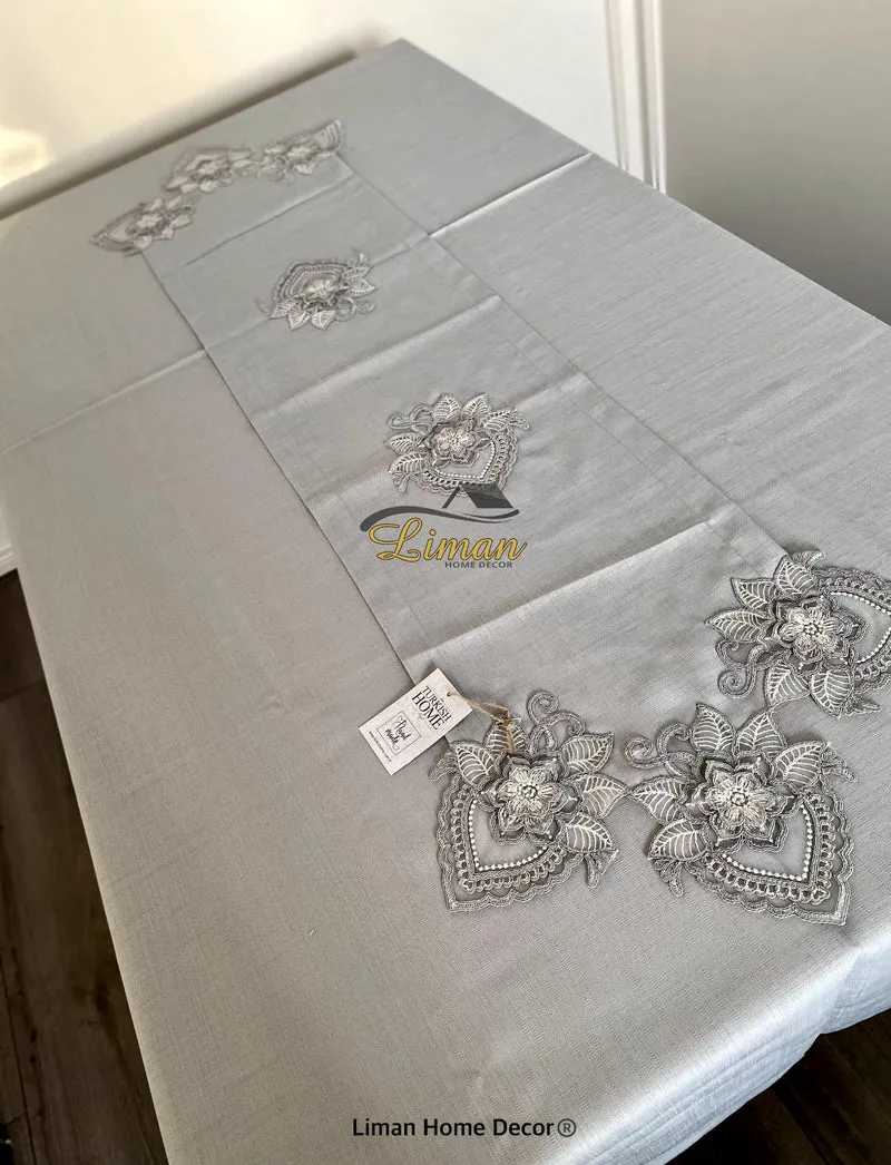 Menekse Tafelkleed Set Met Placemat Grijs 34 Dlg