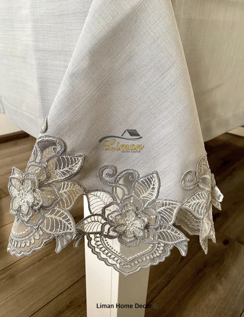 Menekse Tafelkleed Set Met Placemat Grijs 34 Dlg