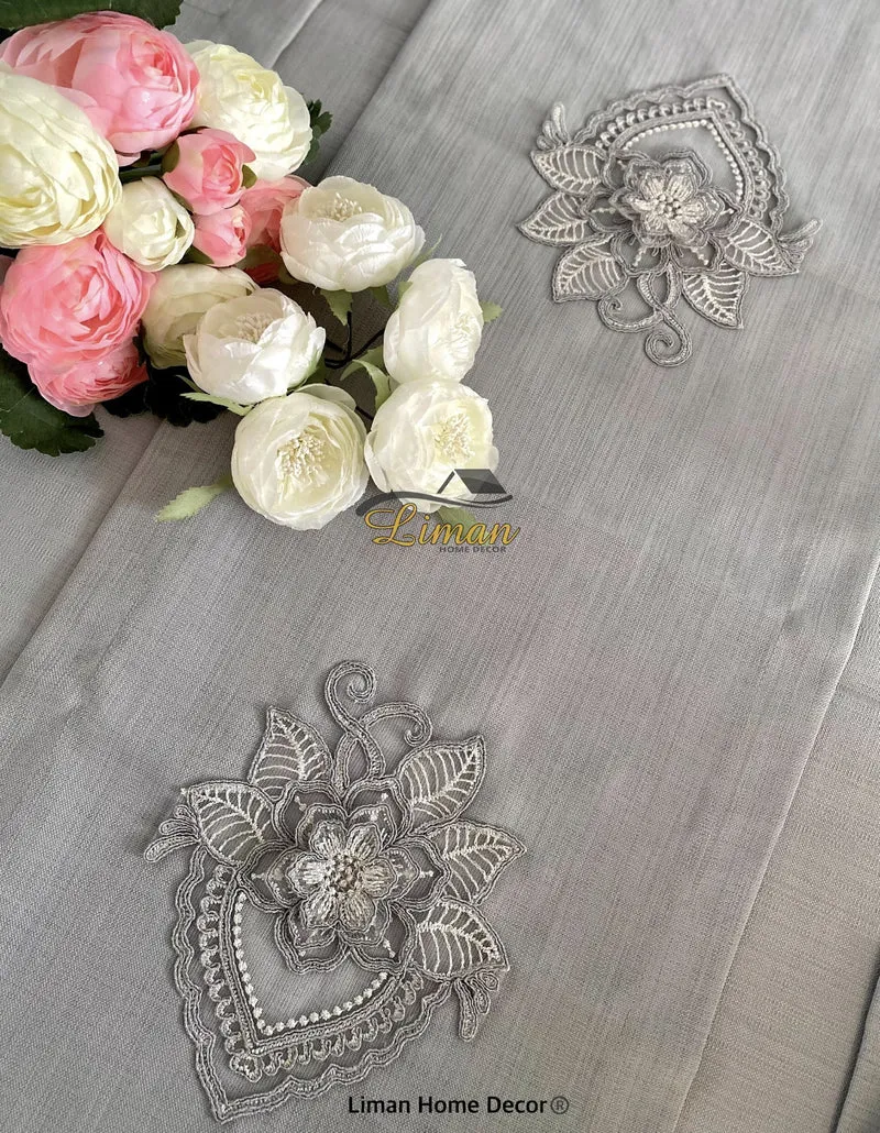Menekse Tafelkleed Set Met Placemat Grijs 34 Dlg