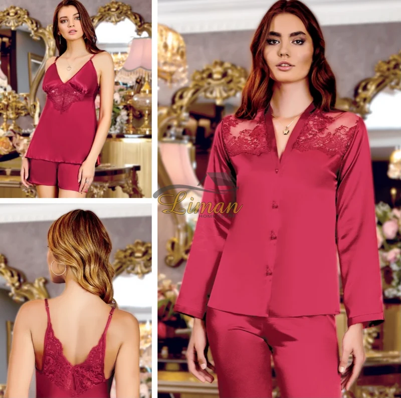 Jeremi Satijn Lingerieset 6 Delig Bordo