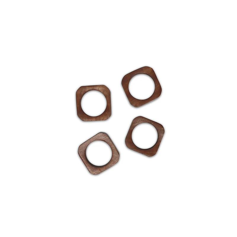 Servetring 4,5x4,5cm vierkant hout Moku - set/4