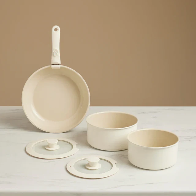 Karaca Ceramica Comfort 6-Delige Anti-Aanbak Pannenset Crème