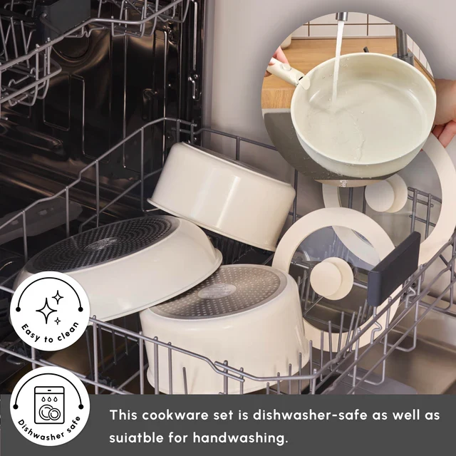 Karaca Ceramica Comfort 6-Delige Anti-Aanbak Pannenset Crème