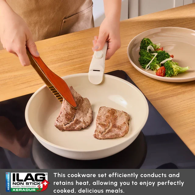 Karaca Ceramica Comfort 6-Delige Anti-Aanbak Pannenset Crème