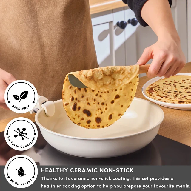 Karaca Ceramica Comfort 6-Delige Anti-Aanbak Pannenset Crème