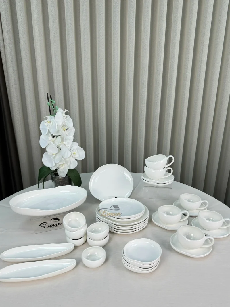 Liman New Cupido Wit Ontbijtset 33 delig | 6 Persoons (Barles) | Japandi Organisch Vorm