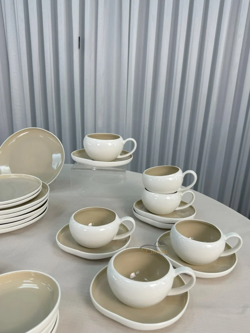 Liman New Cupido Beige Ontbijtset 33 delig | 6 Persoons (Barles) | Japandi Organisch Vorm