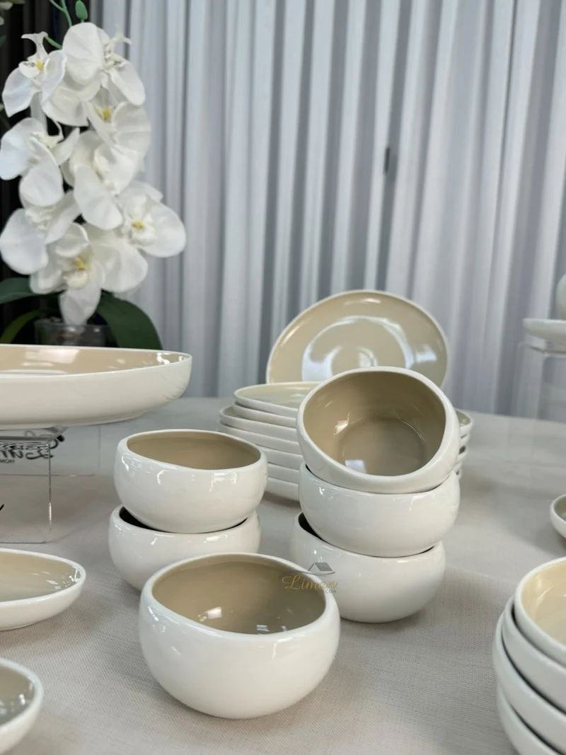Liman New Cupido Beige Ontbijtset 33 delig | 6 Persoons (Barles) | Japandi Organisch Vorm