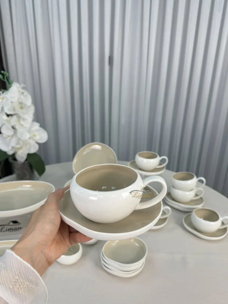 Liman New Cupido Beige Ontbijtset 33 delig | 6 Persoons (Barles) | Japandi Organisch Vorm