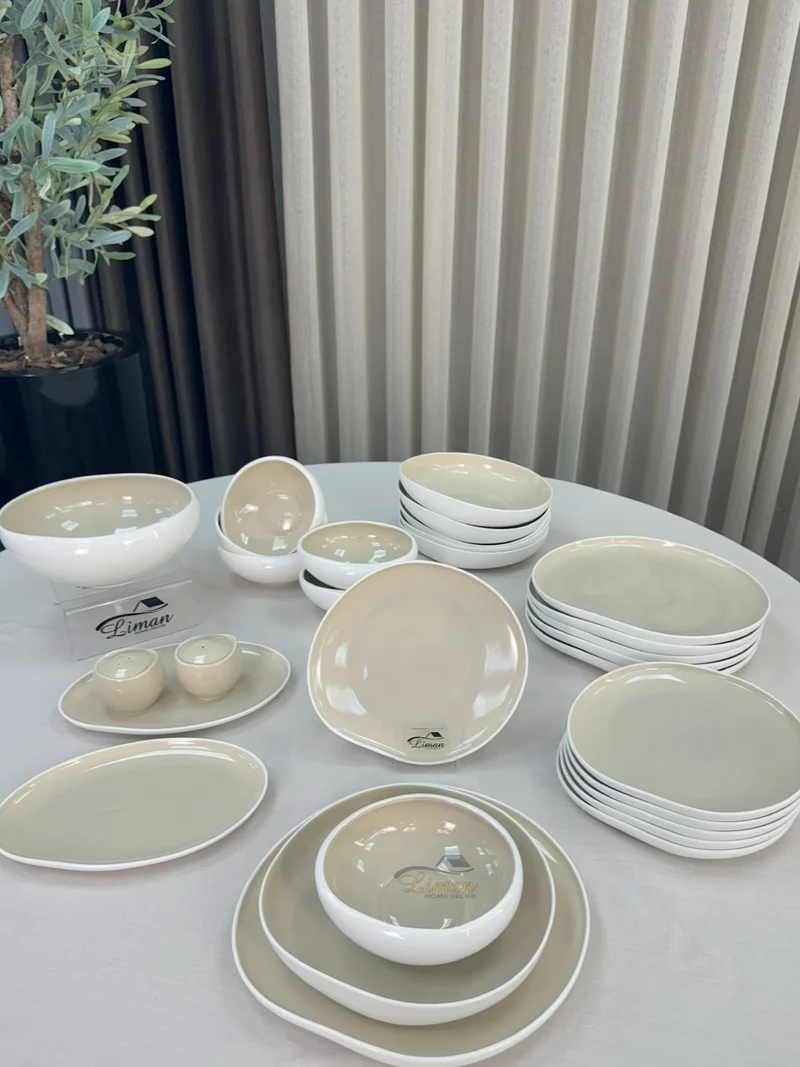 Liman New Cupido Beige Serviesset 29 Delig | 6 Persoons (Barles) | Japandi Organisch Vorm