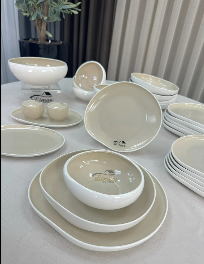 Liman New Cupido Beige Serviesset 29 Delig | 6 Persoons (Barles) | Japandi Organisch Vorm
