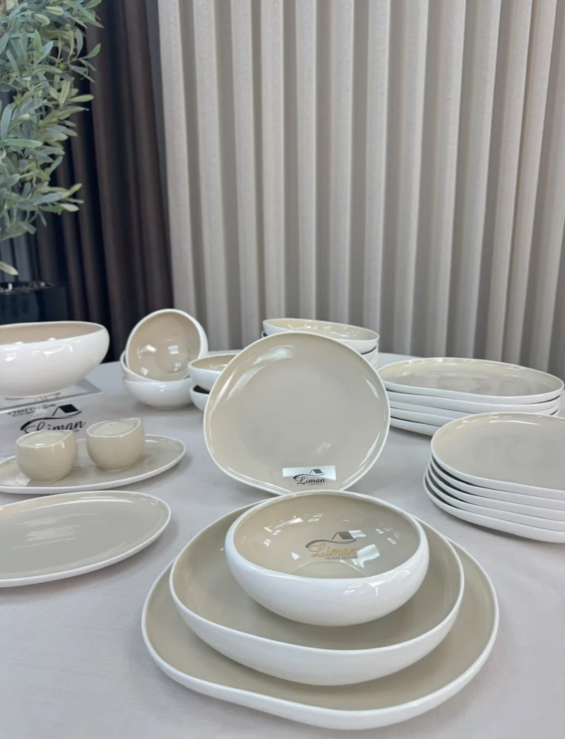 Liman New Cupido Beige Serviesset 29 Delig | 6 Persoons (Barles) | Japandi Organisch Vorm