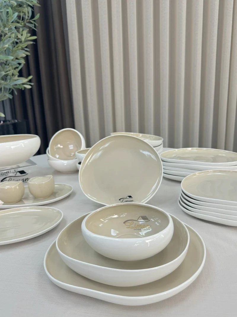 Liman New Cupido Beige Serviesset 29 Delig | 6 Persoons (Barles) | Japandi Organisch Vorm