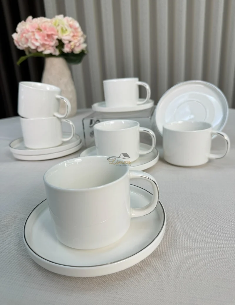 Koffieset 12 Delig | 6 Persoons Wit - Zilver