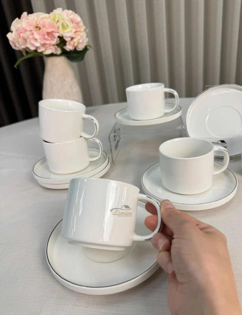 Koffieset 12 Delig | 6 Persoons Wit - Zilver