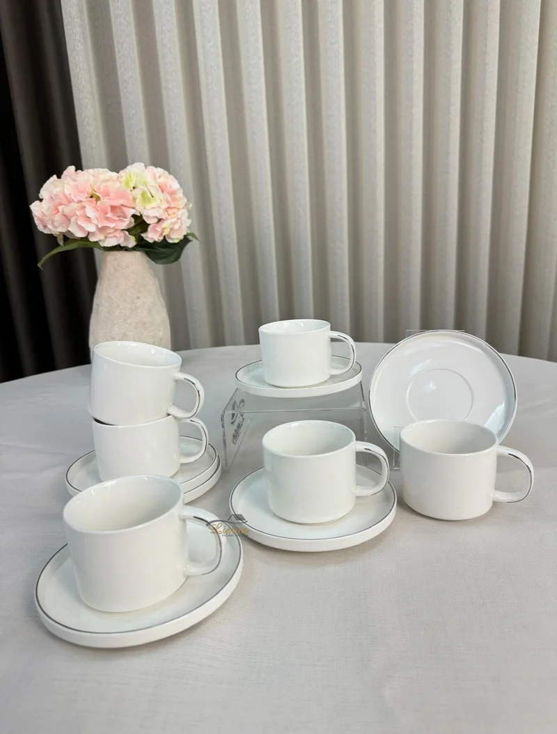 Koffieset 12 Delig | 6 Persoons Wit - Zilver