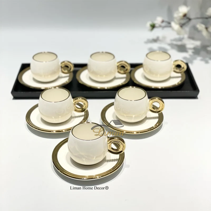 Bricard Queen Espressoset Wit - Goud 12 Delig | 6 Persoons