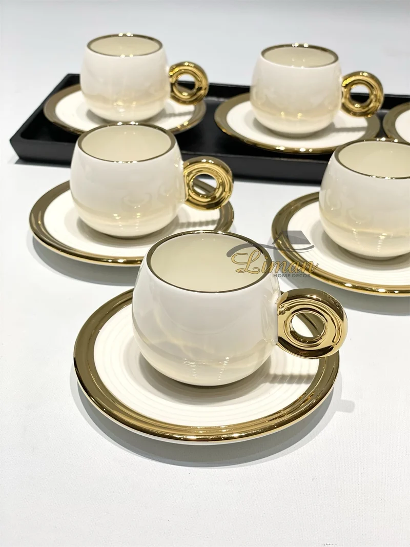Bricard Queen Espressoset Wit - Goud 12 Delig | 6 Persoons