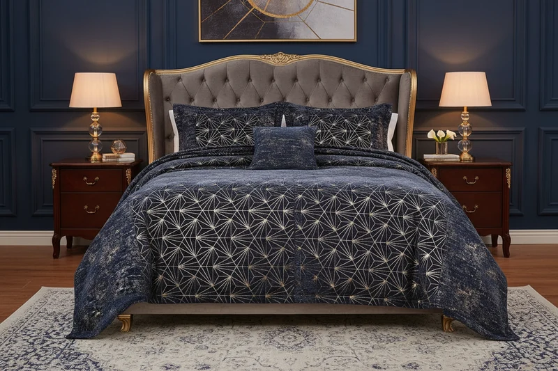 Ipekce Dior Bedspreiset 4 Delig Donker Blauw